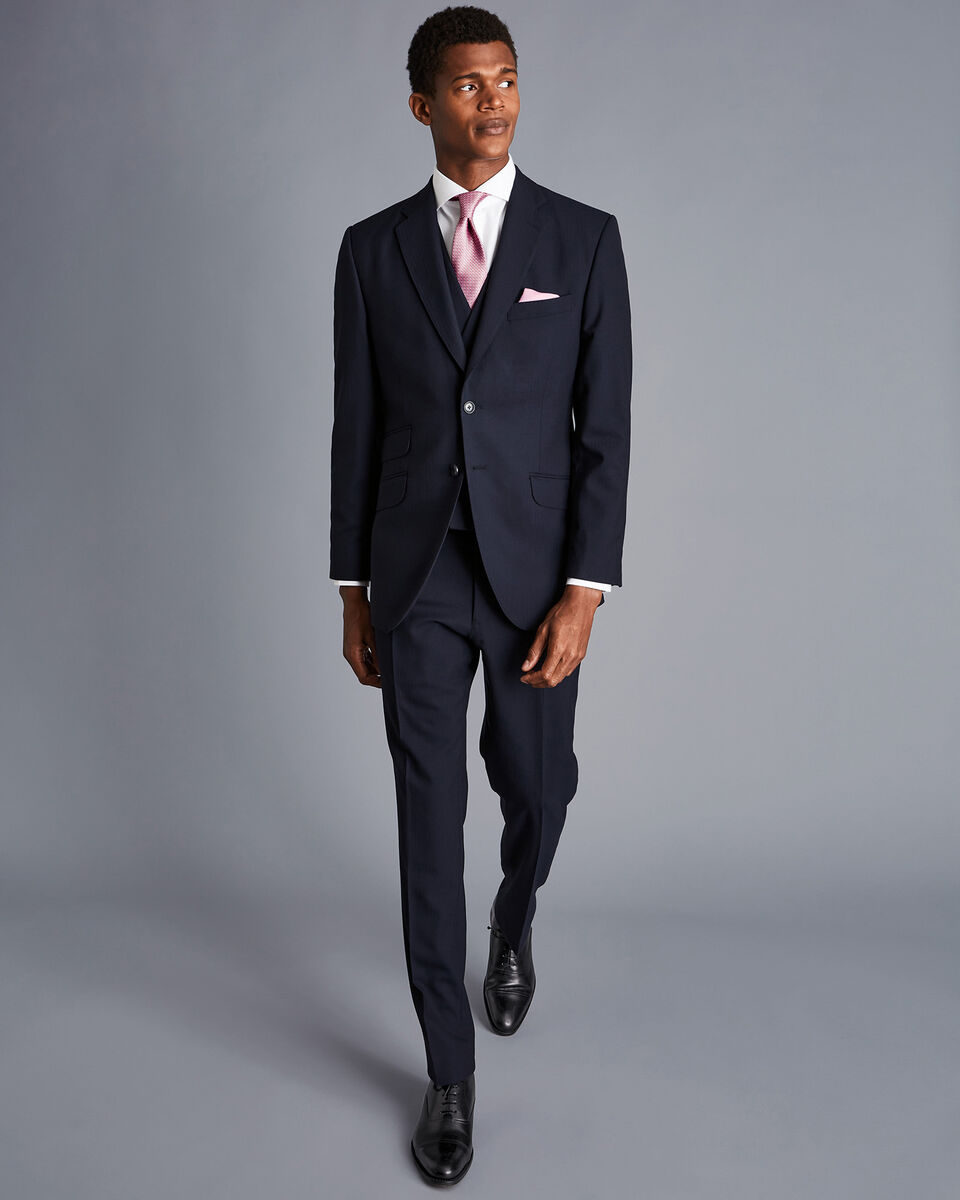 British Luxury Herringbone Suit - Navy | Charles Tyrwhitt