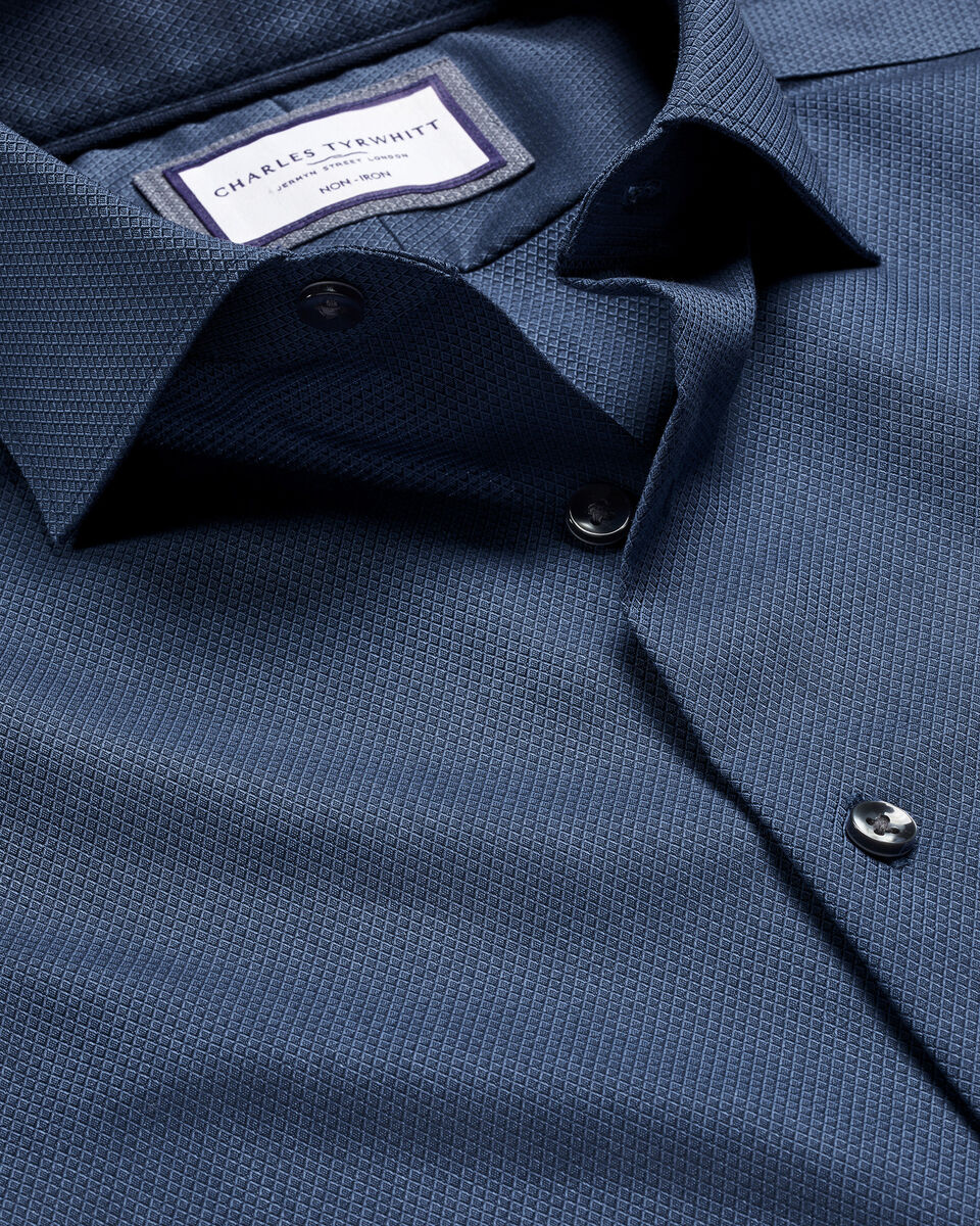 Diamond Denim Texture Stretch Tyrwhitt Non-Iron - | Charles Shirt Blue