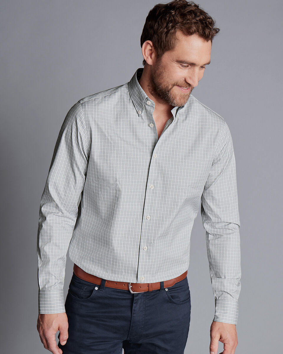 Button-Down Collar Non-Iron Windowpane Check Shirt - Sliver Grey ...