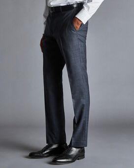 Prince of Wales Check Suit Trousers - Steel Blue