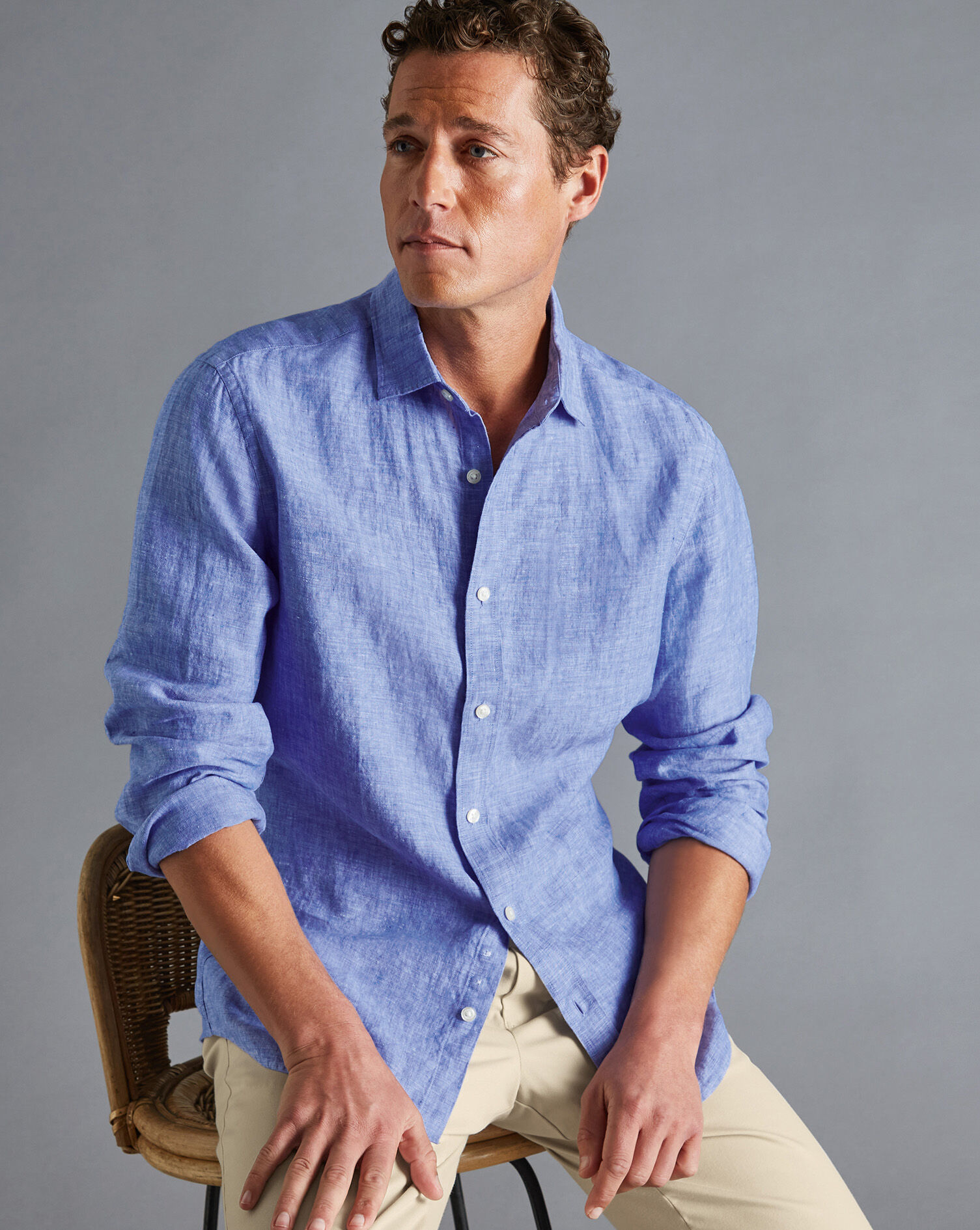 Pure Linen Shirt - Cobalt Blue | Charles Tyrwhitt