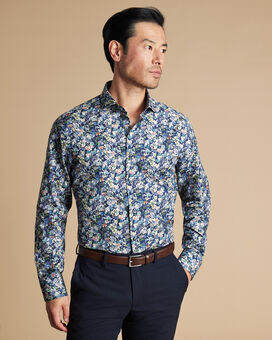 Made with Liberty Fabric Semi-Spread Floral Shirt - Ink Blue