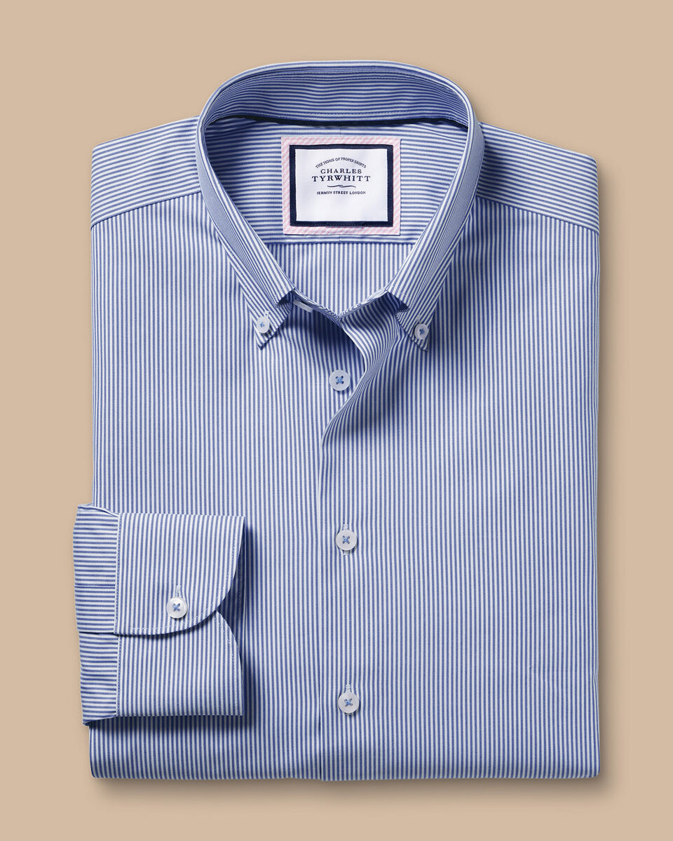 Button-Down Collar Non-Iron Stripe Shirt - Cobalt Blue | Charles Tyrwhitt