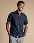 Pure Linen Short Sleeve Shirt  - Navy