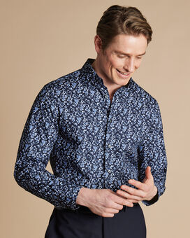 Made with Liberty Fabric Semi-Cutaway Large Floral Shirt - Navy