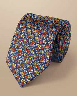 Floral Silk Tie - French Blue Multi