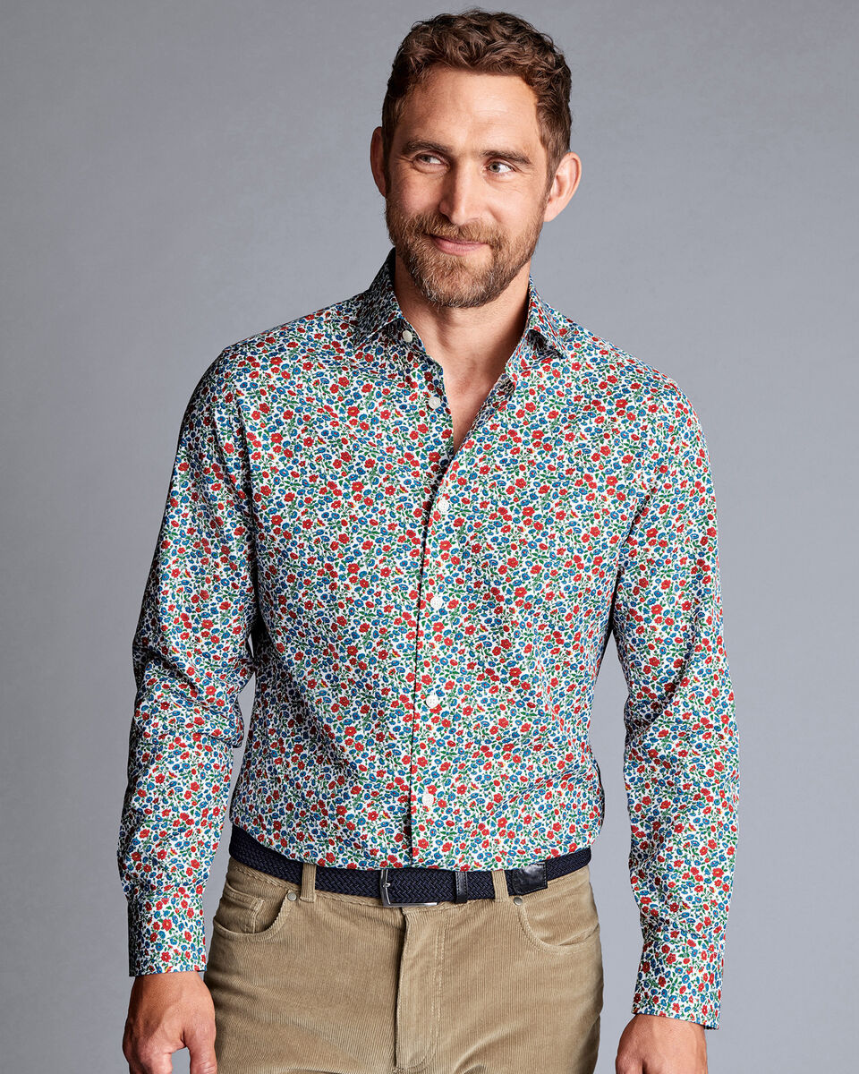 Made With Liberty Fabric Floral Print Shirt Semi-Spread Collar Shirt ...