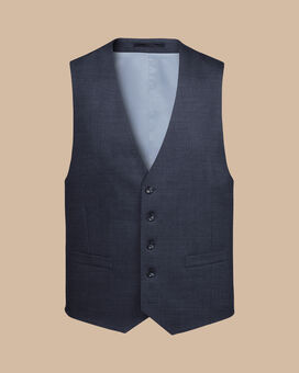 Micro Check Suit Vest - Steel Blue