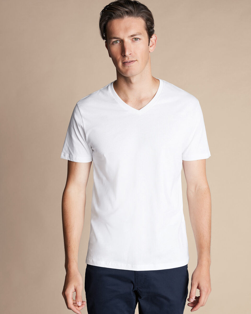 2 Pack V-Neck Cotton T-Shirt - White | Charles Tyrwhitt
