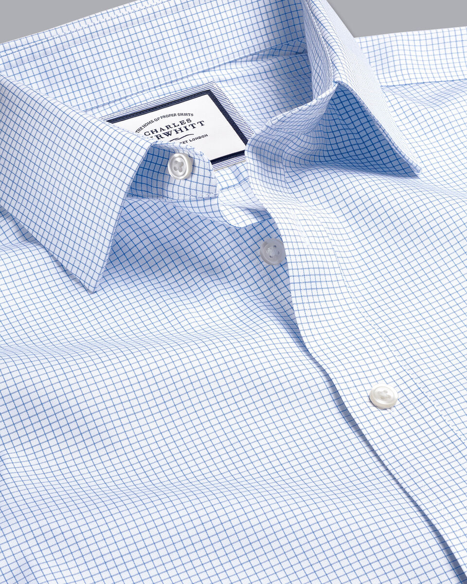 Non-Iron Twill Mini Grid Check Shirt - Cornflower Blue | Charles Tyrwhitt