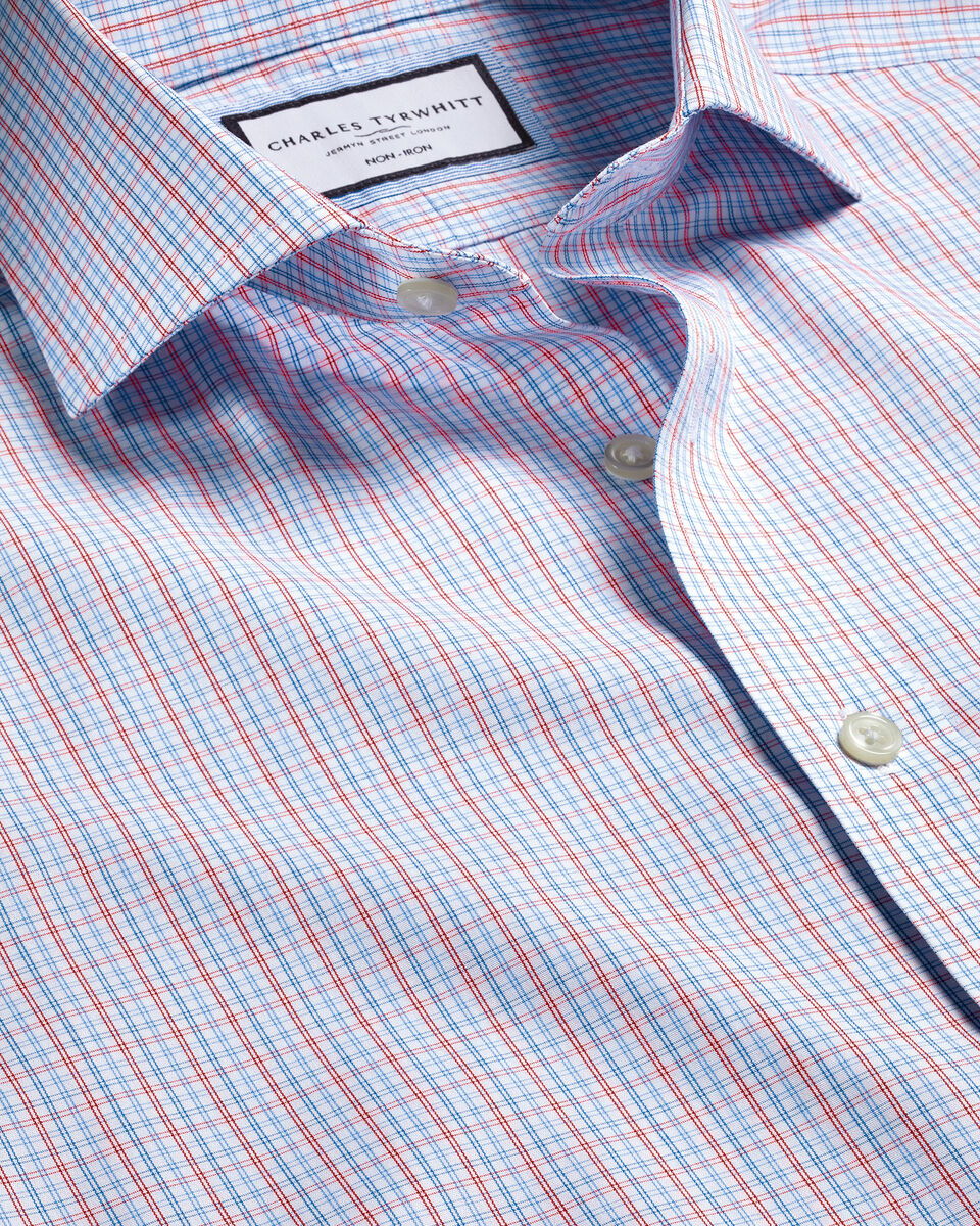 Cutaway Collar Non-Iron Fine Line Check Shirt - Red | Charles Tyrwhitt