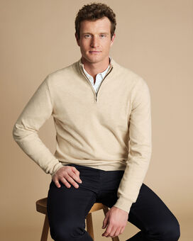 Cashmere Zip Neck Sweater - Cream