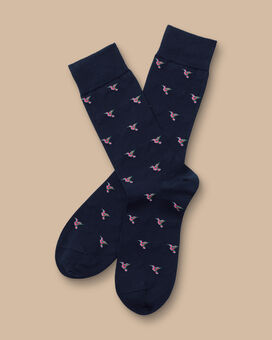 Bird Motif Socks - French Navy