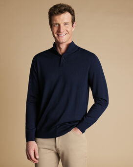 Merino Button Neck Sweater - Navy