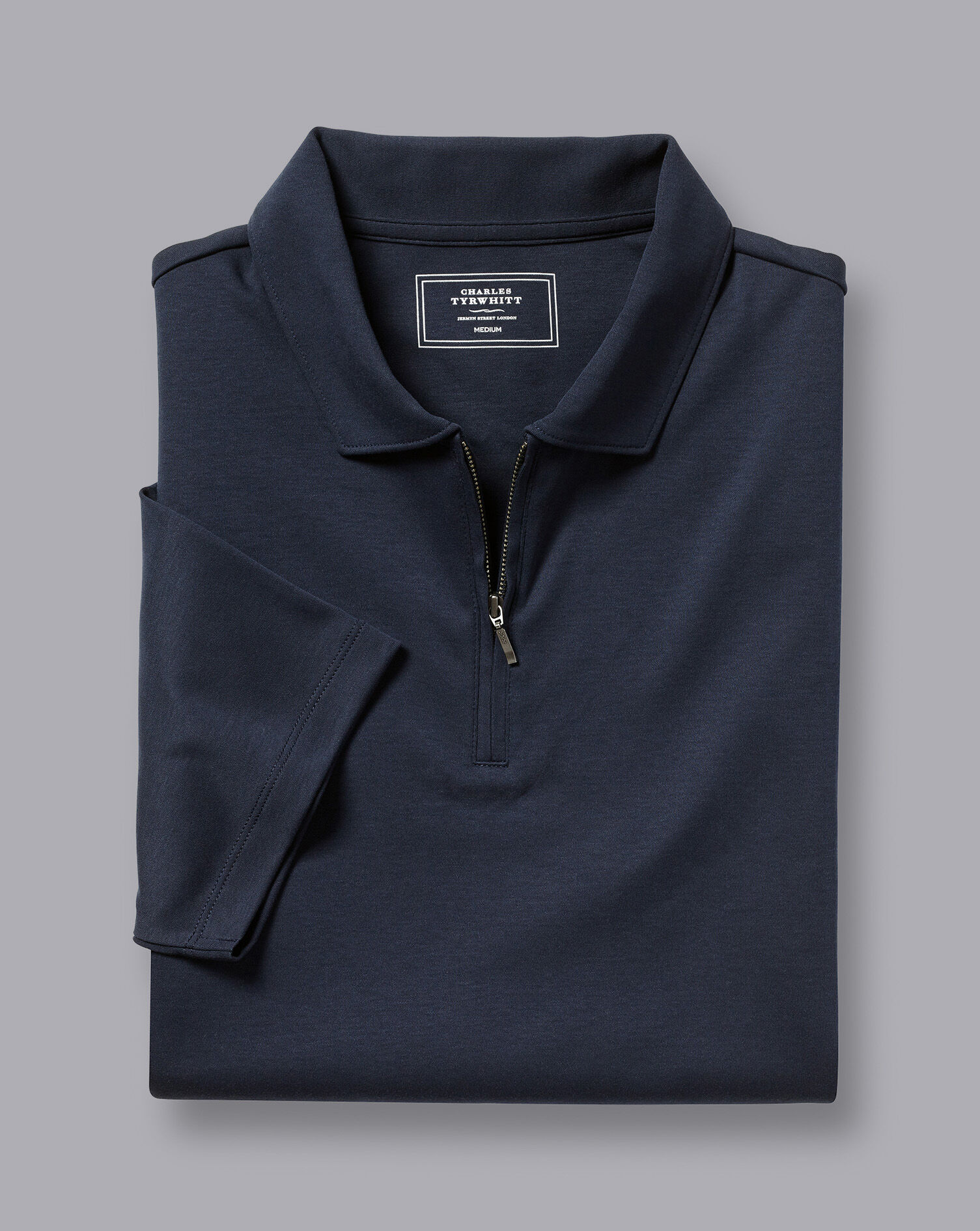 Zip-Neck Jersey Polo - Navy