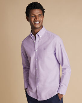 Button-Down Collar Stretch Washed Oxford Shirt - Lilac Purple