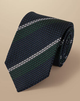 Silk Grenadine Stripe Tie - Navy & Green