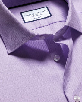 Semi-Spread Collar Non-Iron Stretch Texture Grid Shirt - Lilac Purple