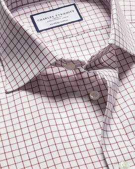 Semi-Spread Collar Egyptian Cotton Windowpane Shirt - Maroon Red