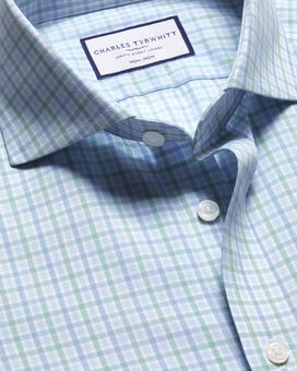 Cutaway Collar Non-Iron Poplin Check Shirt - Green & Sky