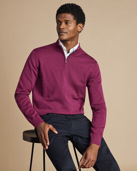 Merino Zip Neck Sweater  - Dark Pink