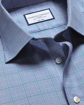 Non-Iron Twill Prince Of Wales Check Shirt - Indigo Blue