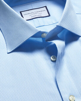 Semi-Spread Collar Egyptian Cotton Ascot Weave Shirt - Light Blue