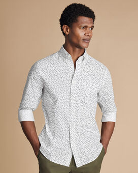 Chemise extensible à imprimé floral noir sans repassage - Blanc