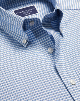 Button-Down Collar Non-Iron Stretch Oxford Check Shirt - Ocean Blue