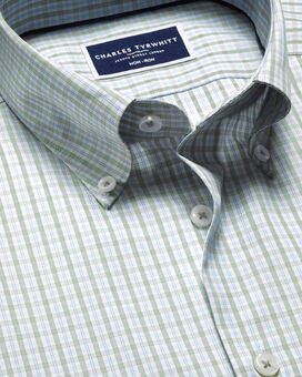 Bügelfreies Oxfordhemd mit Button-down-Kragen und Gitterkaros - Salbeigrün