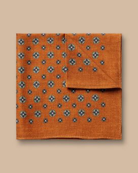 Medallion Silk Wool Pocket Square - Orange