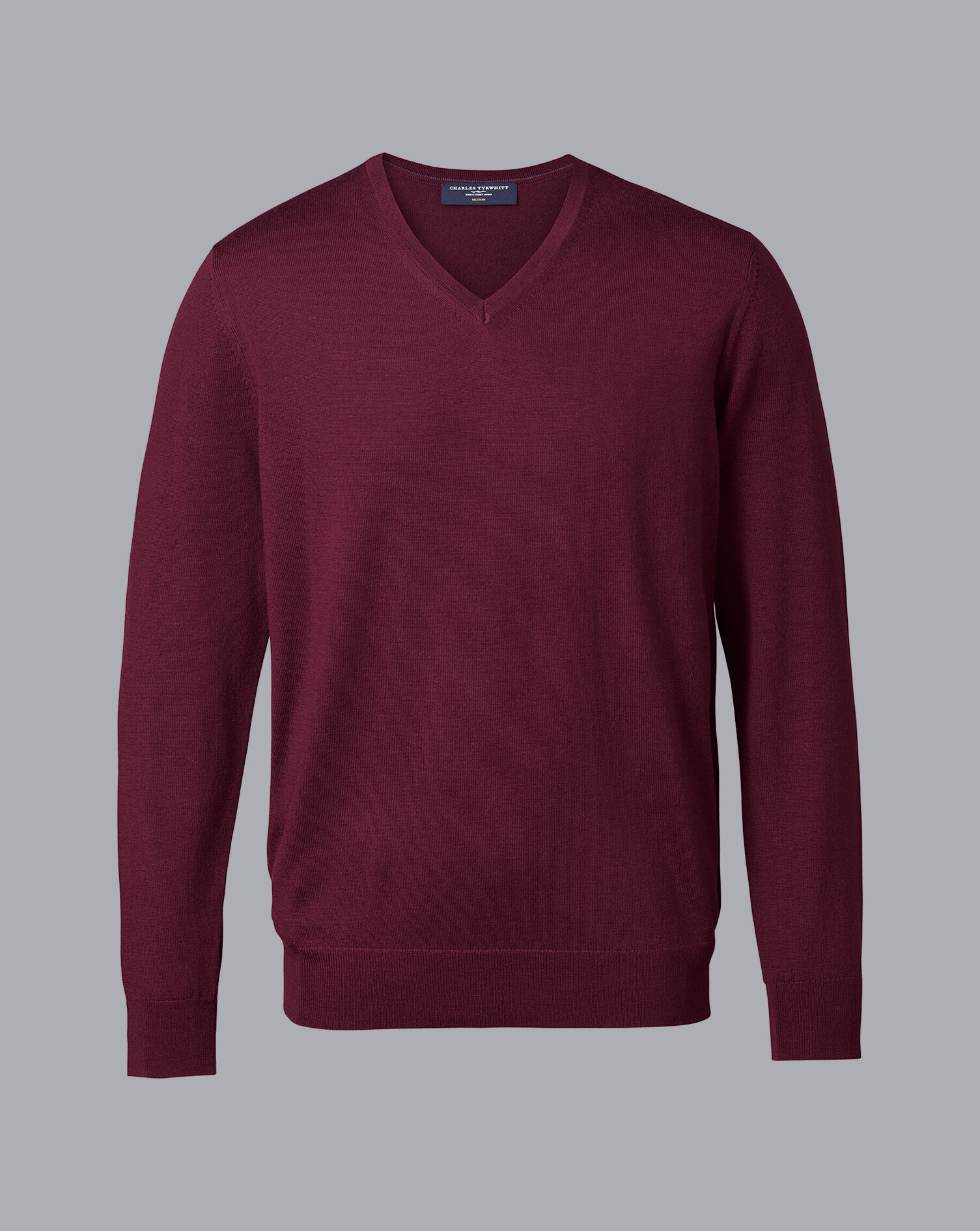 Merino V-Neck Sweater - Burgundy | Charles Tyrwhitt