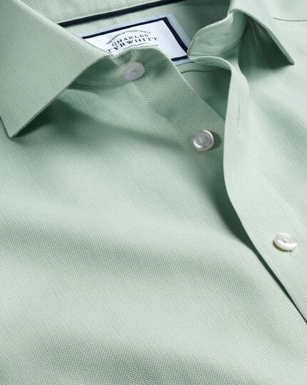 Cutaway Collar Non-Iron Henley Weave Shirt - Light Green | Charles Tyrwhitt