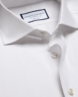 Spread Collar Non-Iron Herringbone Shirt - White