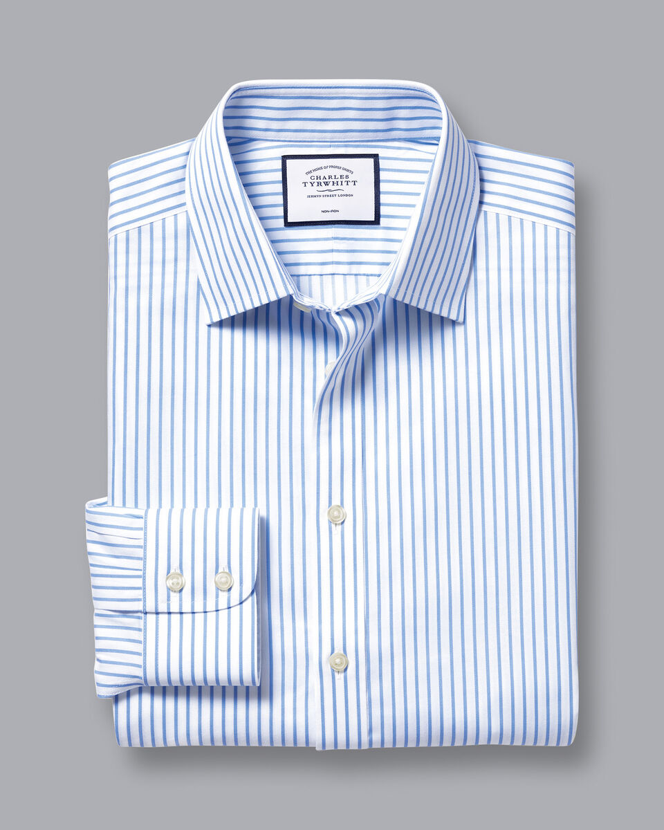 Non-Iron Twill Stripe Shirt - Cornflower Blue | Charles Tyrwhitt