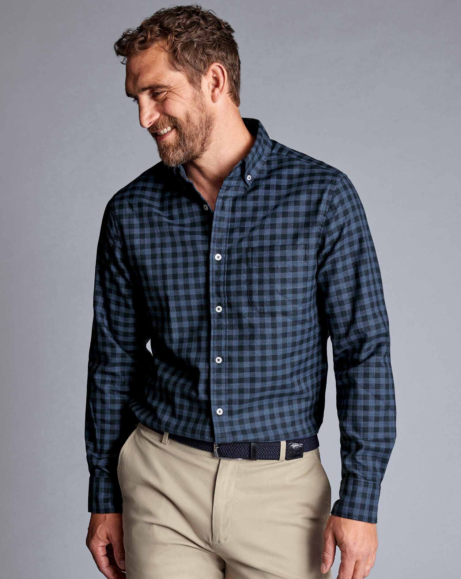 Button-Down Collar Non-Iron Twill Gingham Shirt - Indigo Blue