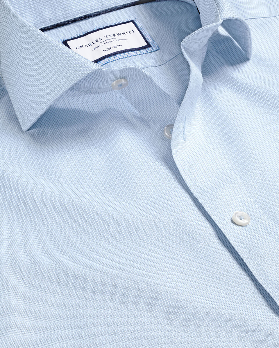 Spread Collar Non-Iron Clifton Weave Shirt - Light Blue | Charles Tyrwhitt