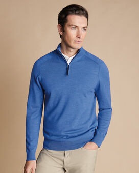 Performance Merino Quarter Zip Sweater - Cornflower Blue