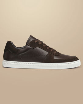 Grain Leather and Suede Contrast Cupsole Sneakers - Chocolate Brown