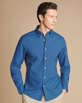 Vorgewaschenes Stretch-Oxfordhemd mit Button-down-Kragen - Ozeanblau