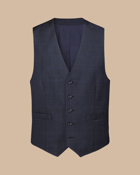 Windowpane Check Suit Vest - Indigo Blue