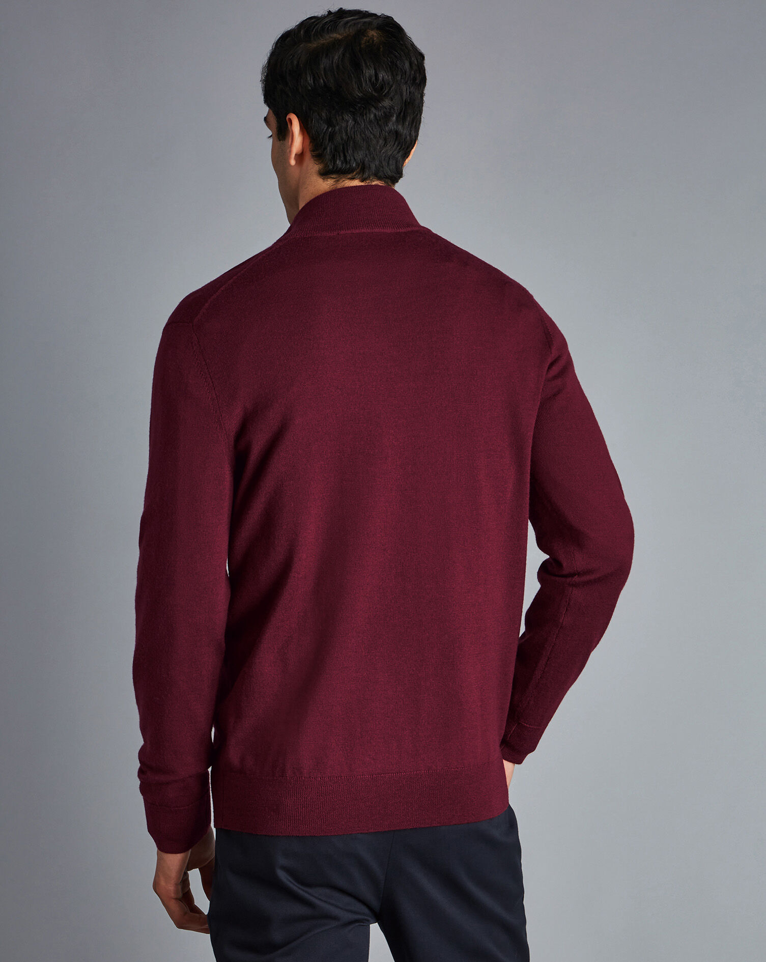 Merino Zip Neck Sweater - Burgundy | Charles Tyrwhitt
