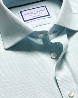 Spread Collar Non-Iron Stretch Kensington Weave Shirt - Aqua Green