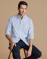 Button-Down Collar Stretch Washed Oxford Stripe Patchwork Shirt - Ocean Blue