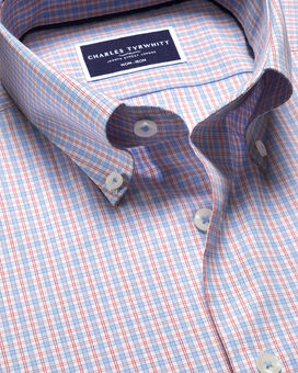 Button-Down Collar Non-Iron Oxford Grid Check Shirt - Red