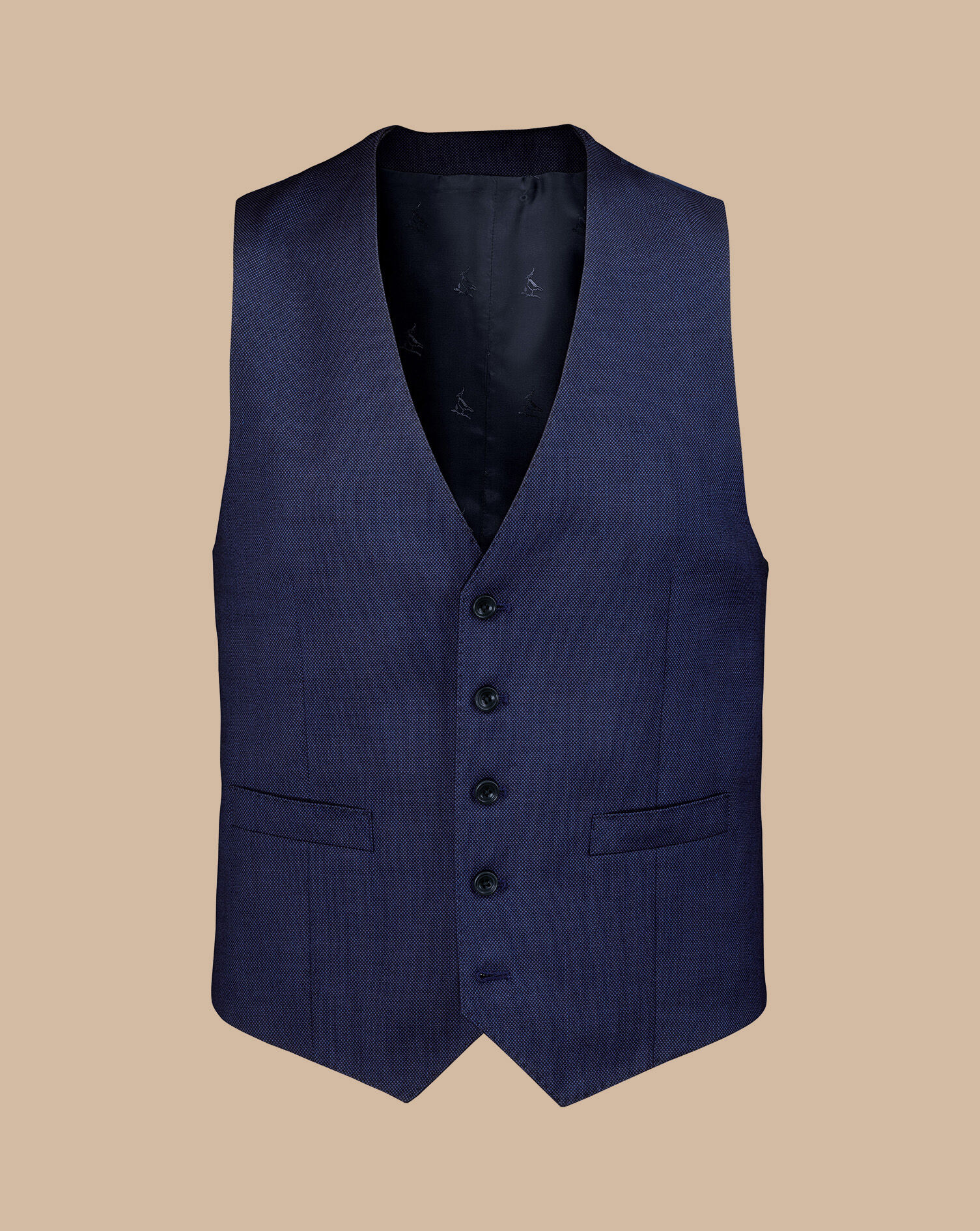 Natural Stretch Birdseye Suit Vest - Indigo Blue | Charles Tyrwhitt