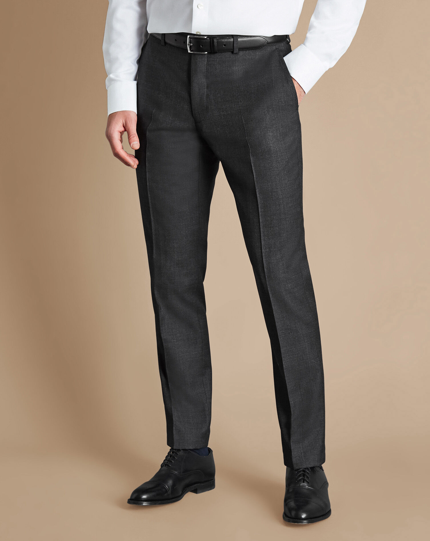 Regular Fit Charcoal Twill Trousers | Buy Online at Moss