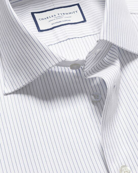 Semi-Spread Collar Egyptian Cotton Stripe Shirt - Cobalt Blue