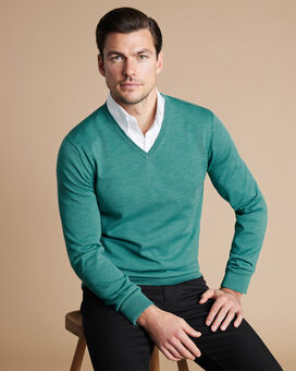 Merino V-Neck Sweater - Aqua Green