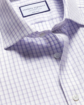 Spread Collar Non-Iron Twill Fine Check Shirt - Lilac Purple